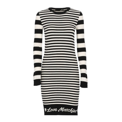 Love Moschino Elegant Stribet Strikkjole med Lange Ærmer