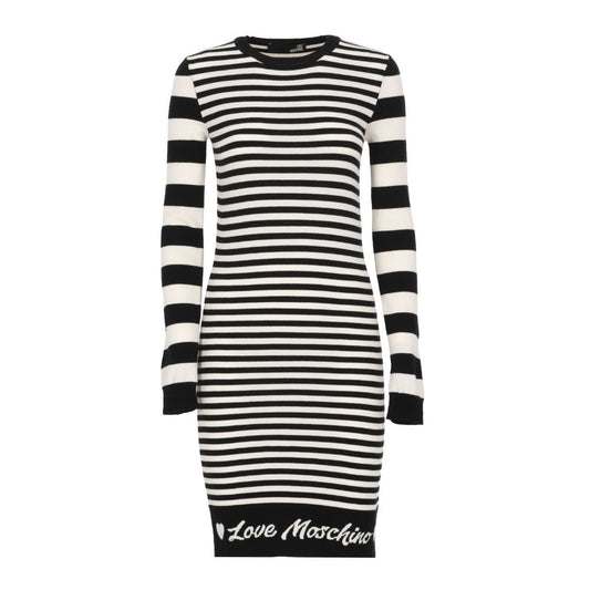 Love Moschino Elegant Stribet Strikkjole med Lange Ærmer