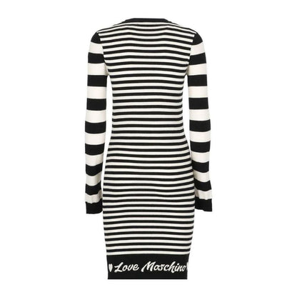 Love Moschino Elegant Stribet Strikkjole med Lange Ærmer