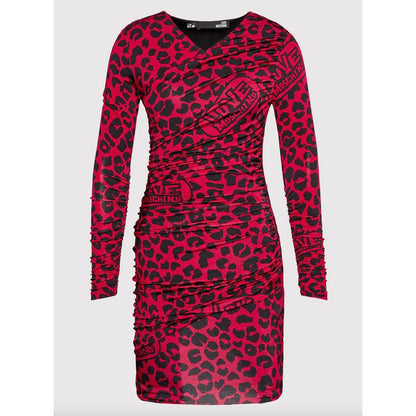 Love Moschino Chic Leopard Tekstureret Kjole i Pink og Sort