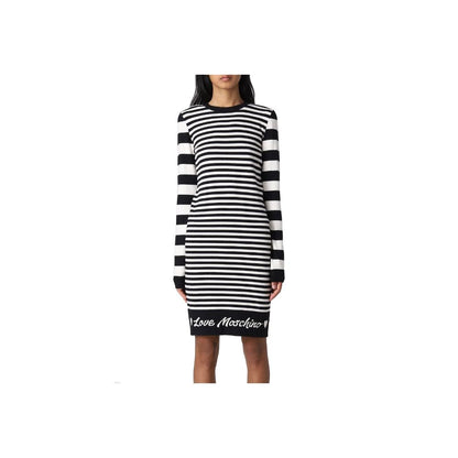 Love Moschino Elegant Stribet Strikkjole med Lange Ærmer