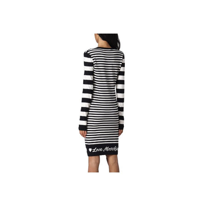 Love Moschino Elegant Stribet Strikkjole med Lange Ærmer