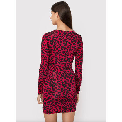 Love Moschino Chic Leopard Tekstureret Kjole i Pink og Sort