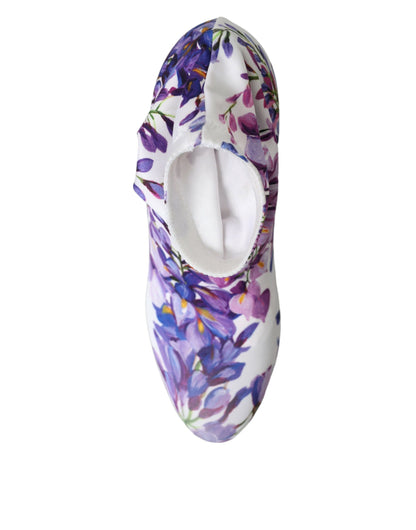 Dolce &amp; Gabbana Hvide Blomster Jersey Stretch Støvler Sko