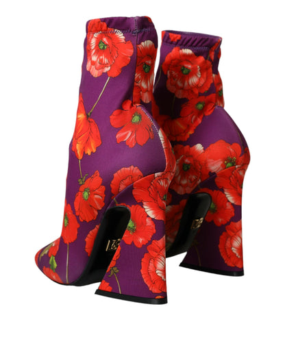 Dolce &amp; Gabbana Lilla Blomster Jersey Stretch Støvler Sko