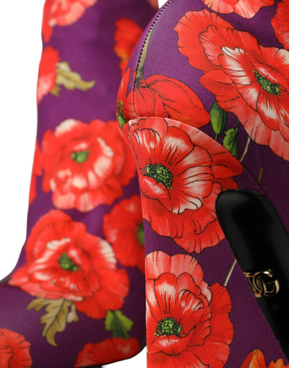 Dolce &amp; Gabbana Lilla Blomster Jersey Stretch Støvler Sko