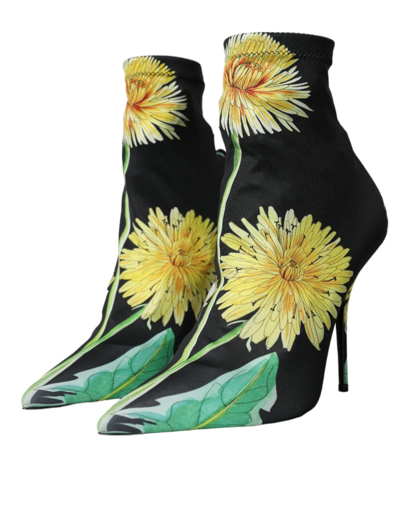 Dolce &amp; Gabbana Sorte Blomster Jersey Stretch Ankelstøvler Sko