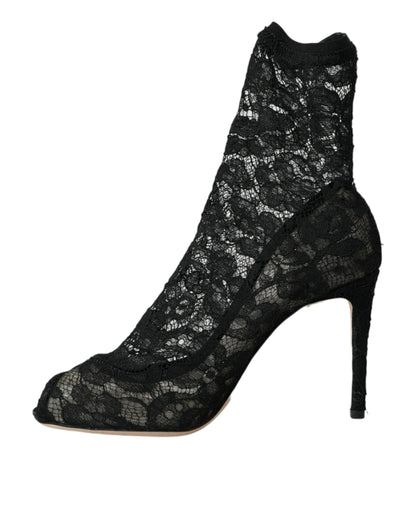 Dolce &amp; Gabbana Sorte Stretch Taormina Støvler Med Blonde
