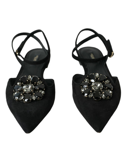Dolce &amp; Gabbana Sorte Lædersandaler med Krystalslingback