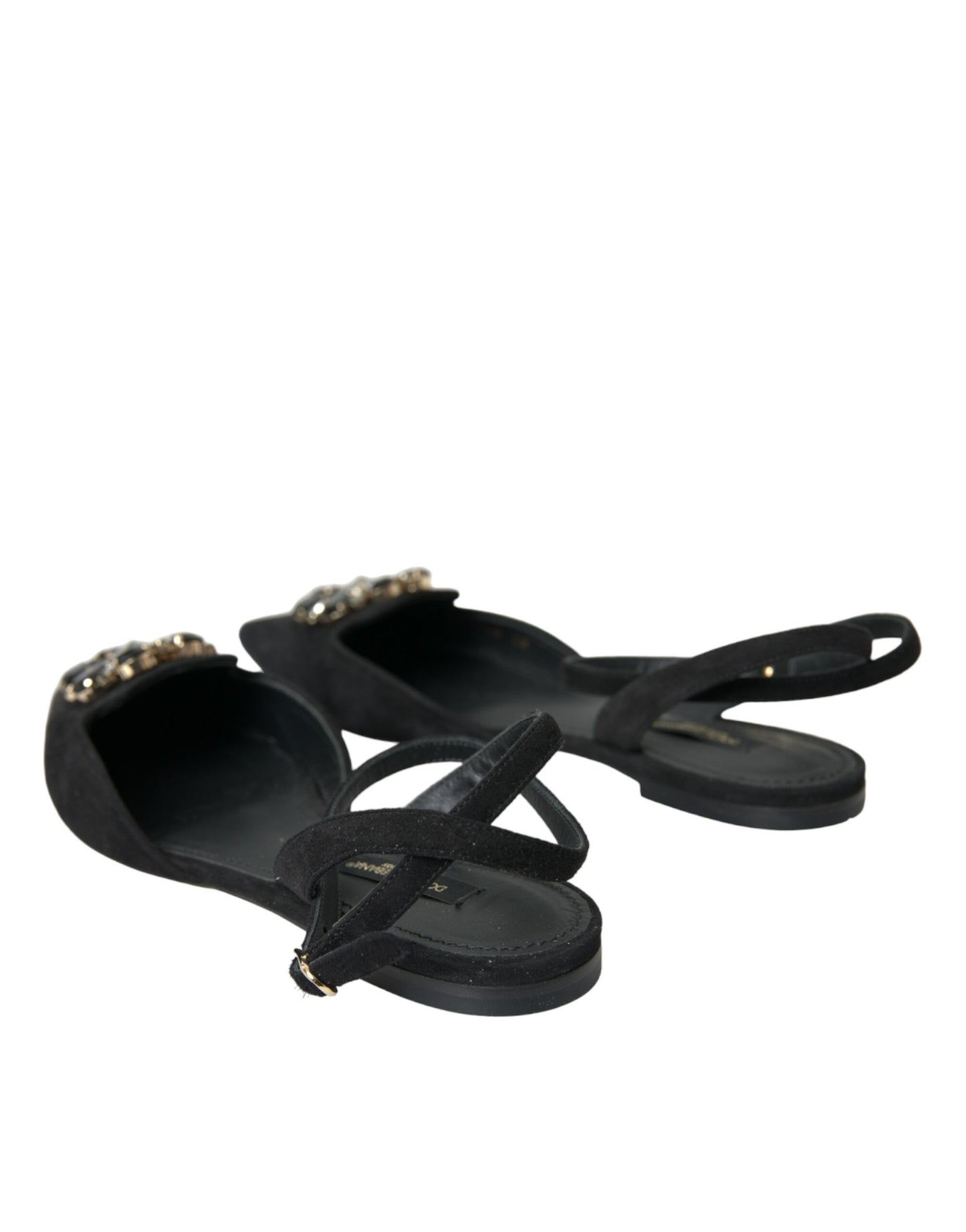 Dolce &amp; Gabbana Sorte Lædersandaler med Krystalslingback