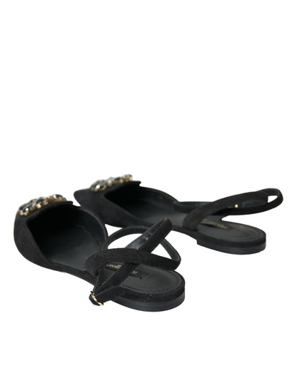 Dolce &amp; Gabbana Sorte Lædersandaler med Krystalslingback