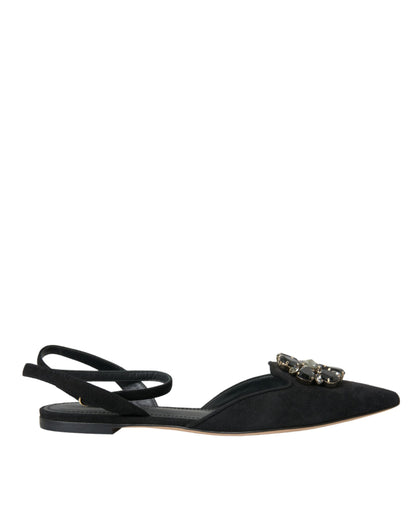 Dolce &amp; Gabbana Sorte Lædersandaler med Krystalslingback