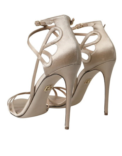 Dolce &amp; Gabbana Beige Lædersandaler med Rem og Høje Hæle