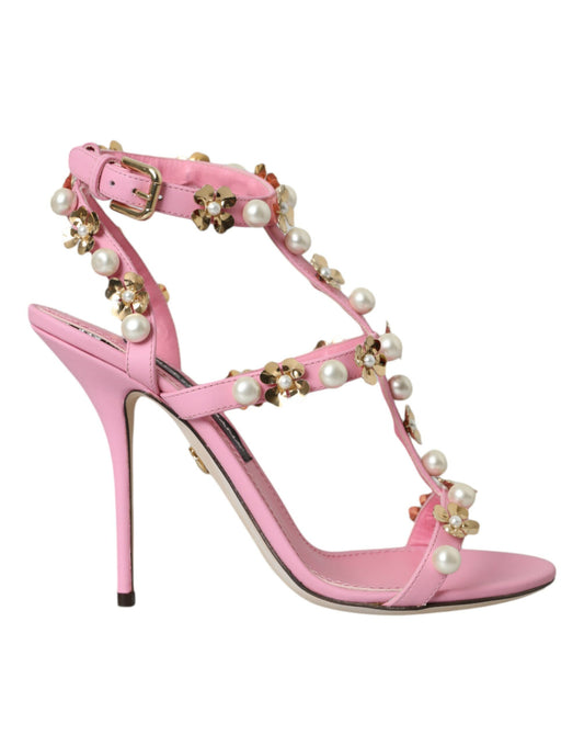 Dolce &amp; Gabbana Pink Læder Sandaler Med Hæle