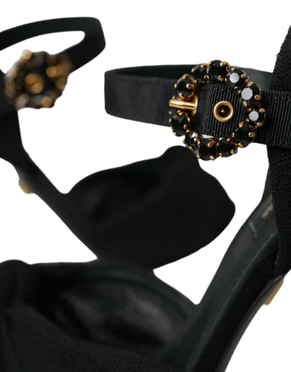 Dolce &amp; Gabbana Sorte Ruskinds Sandaler Med Udsmykninger Og Hæle