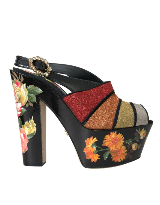Dolce &amp; Gabbana Flerfarvede Blomster Krystal Platform Sandaler Sko