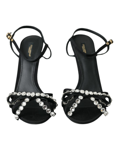 Dolce &amp; Gabbana Sorte Viskose Krystal Sløjfe Sandaler Sko