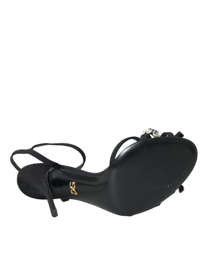 Dolce &amp; Gabbana Sorte Viskose Krystal Sløjfe Sandaler Sko