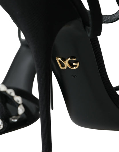 Dolce &amp; Gabbana Sorte Viskose Krystal Sløjfe Sandaler Sko