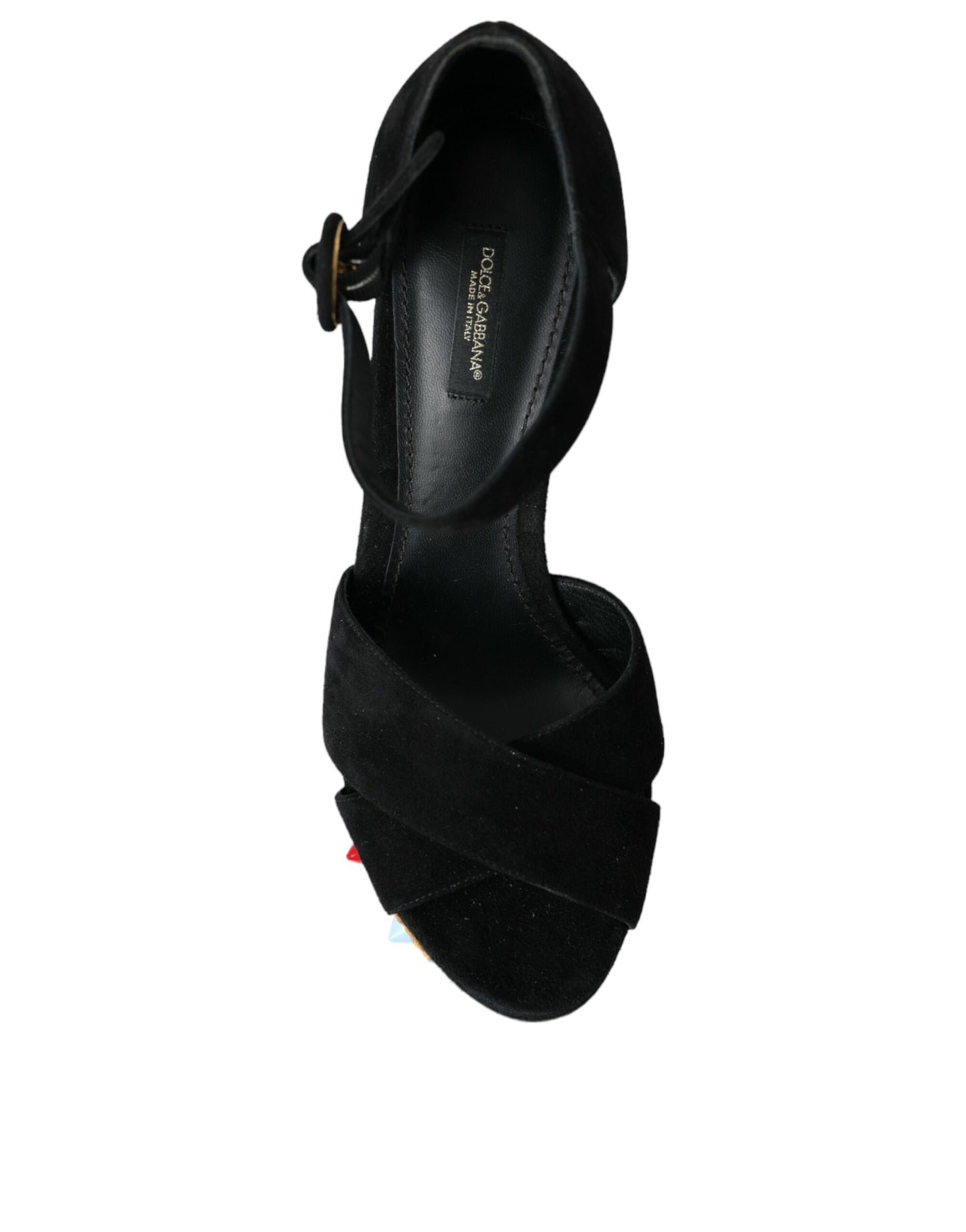 Dolce &amp; Gabbana Sorte Blomster Ankelrem Hæle Sandaler Sko