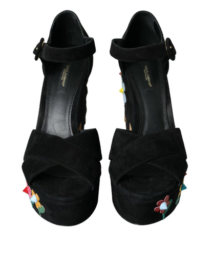 Dolce &amp; Gabbana Sorte Ruskinds Sandaler med Ankelrem og Høje Hæle