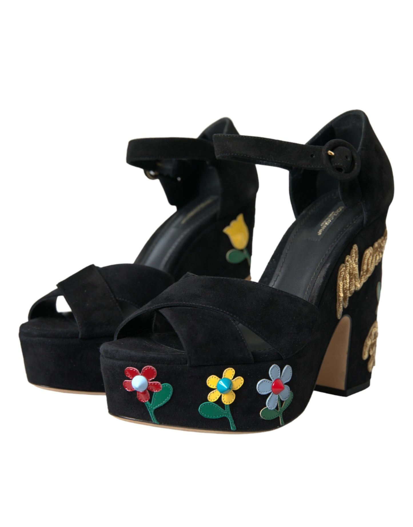 Dolce &amp; Gabbana Sorte Ruskinds Sandaler med Ankelrem og Høje Hæle