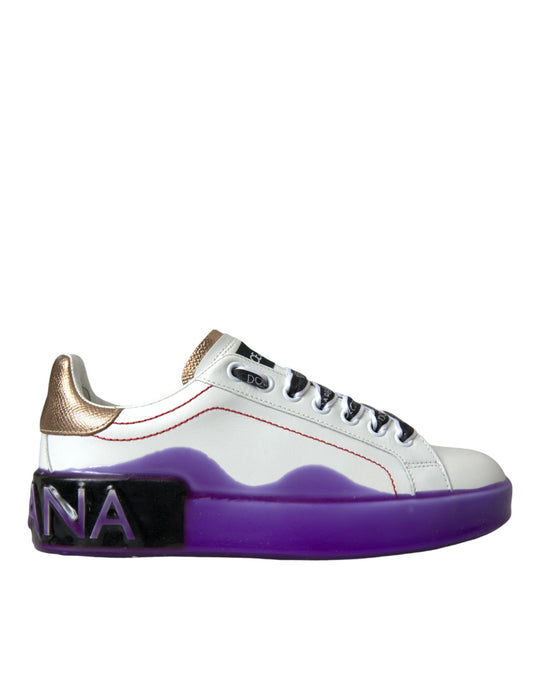 Dolce &amp; Gabbana Hvide Læder Portofino Lave Sneakers Sko