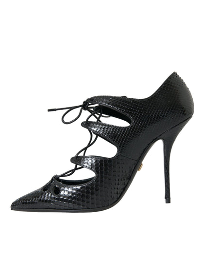 Dolce &amp; Gabbana Sorte Python Læder Mary Jane Pumps Sko