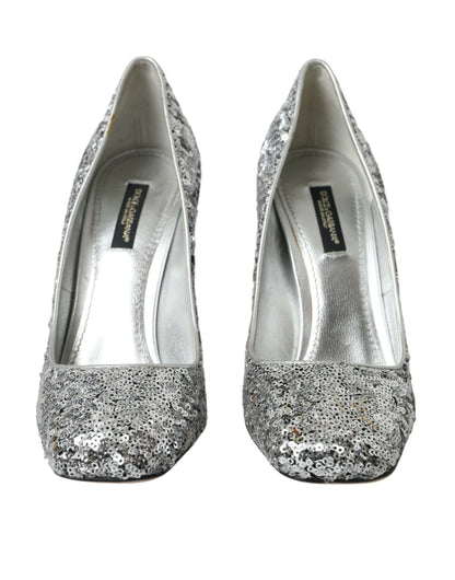 Dolce &amp; Gabbana Sølvfarvede Pailletteudsmykkede Pumps Sko