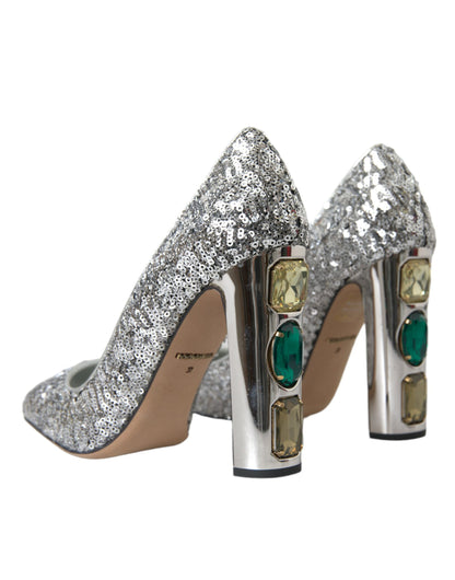 Dolce &amp; Gabbana Sølvfarvede Pailletteudsmykkede Pumps Sko