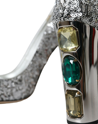 Dolce &amp; Gabbana Sølvfarvede Pailletteudsmykkede Pumps Sko