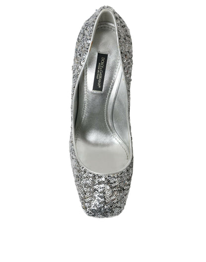 Dolce &amp; Gabbana Sølvfarvede Pailletteudsmykkede Pumps Sko