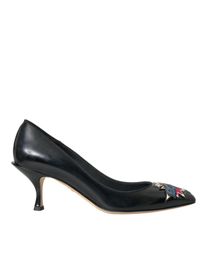 Dolce &amp; Gabbana Sorte Læder BOOM Patch Hæle Pumps Sko