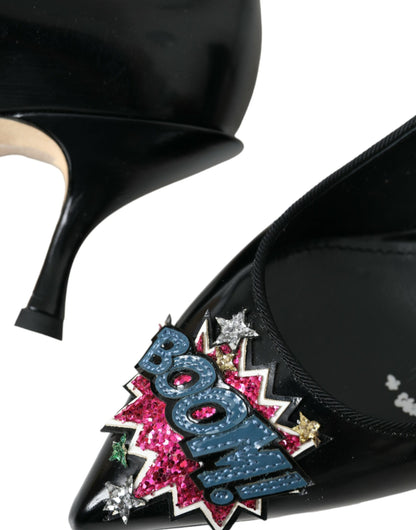 Dolce &amp; Gabbana Sorte Læder BOOM Patch Hæle Pumps Sko