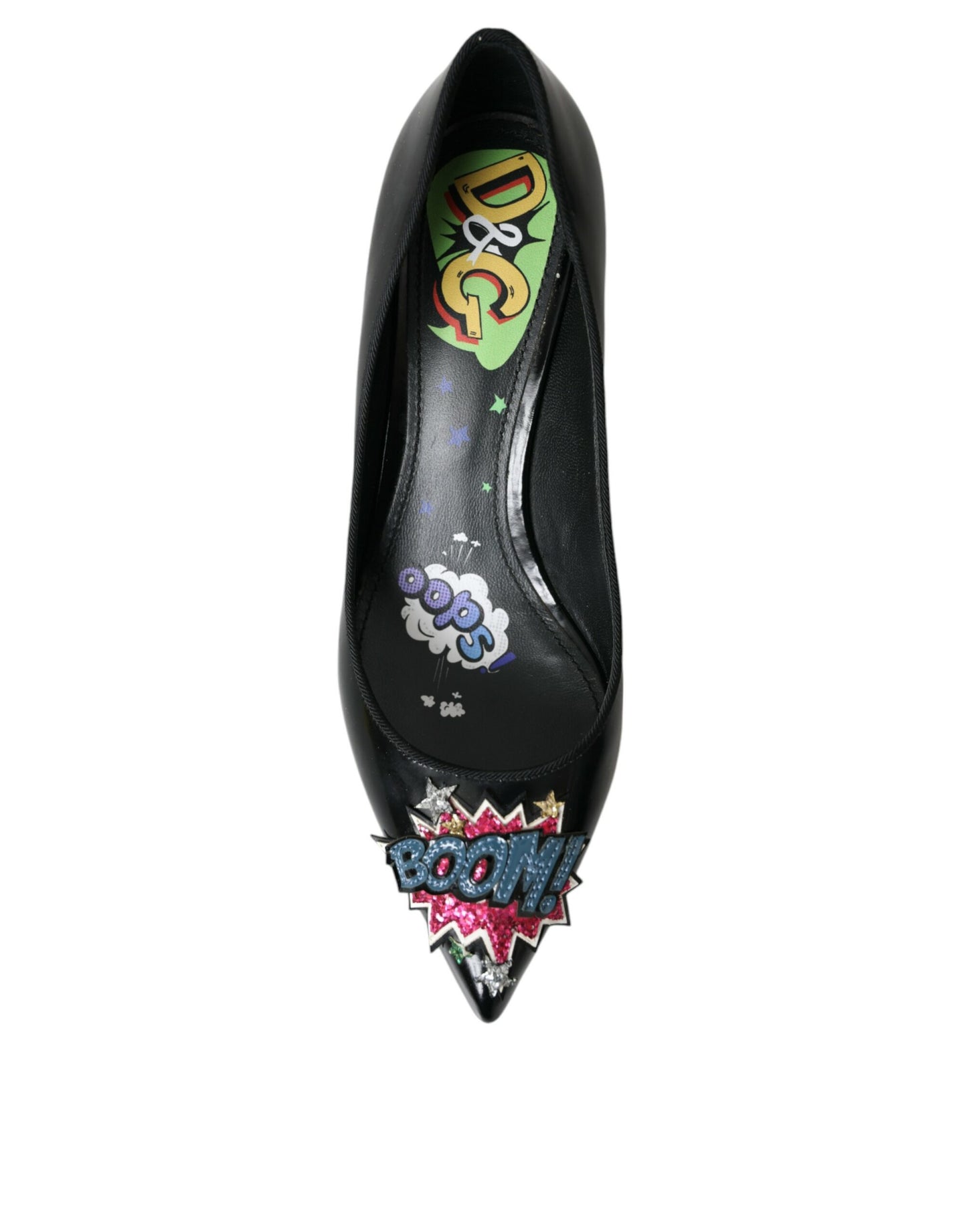 Dolce &amp; Gabbana Sorte Læder BOOM Patch Hæle Pumps Sko