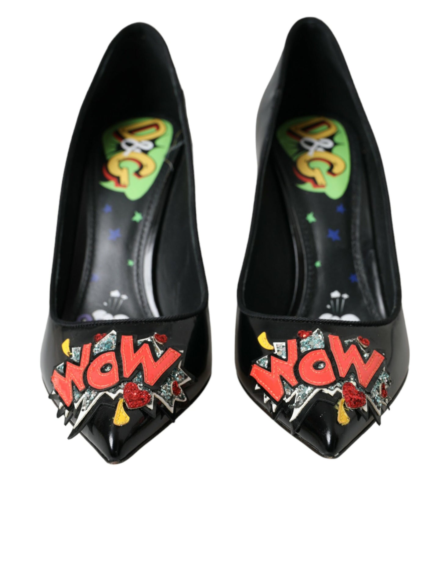 Dolce &amp; Gabbana Sorte Læder WOW Patch Hæle Pumps Sko