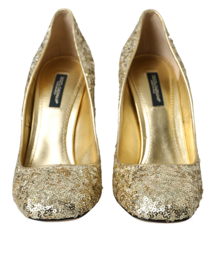 Dolce &amp; Gabbana Guld Paillet Krystal Hæle Pumps Sko