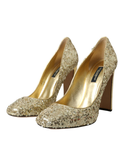 Dolce &amp; Gabbana Guld Paillet Krystal Hæle Pumps Sko