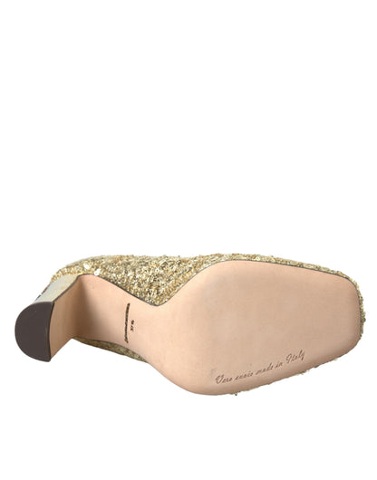 Dolce &amp; Gabbana Guld Paillet Krystal Hæle Pumps Sko