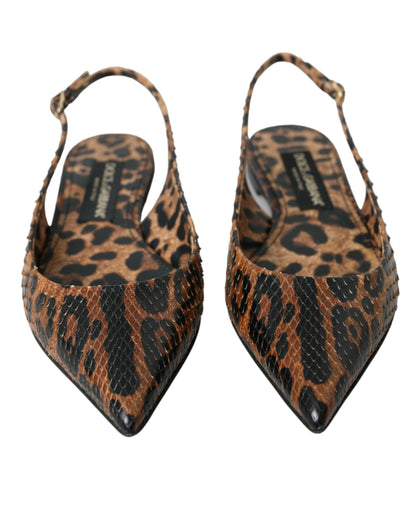 Dolce &amp; Gabbana Brune Leopard Slingback Sko med Eksotisk Hud