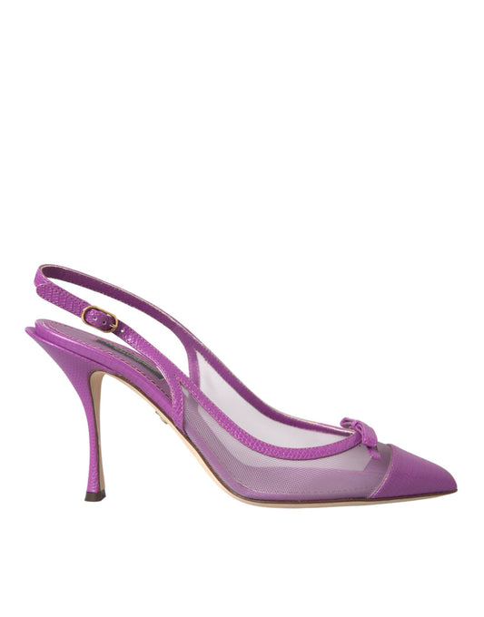 Dolce &amp; Gabbana Lilla Læder Mesh Højhælede Slingback Sko