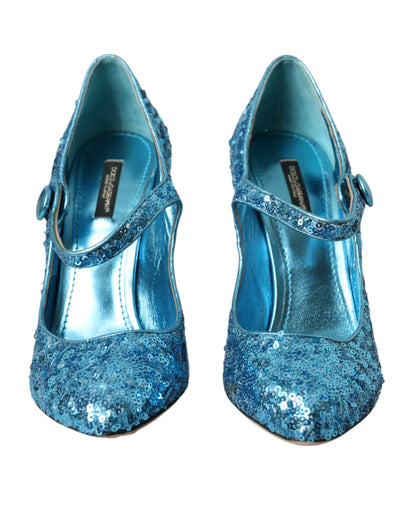 Dolce &amp; Gabbana Blå Pailletter Mary Jane Pumps Højhælede Sko