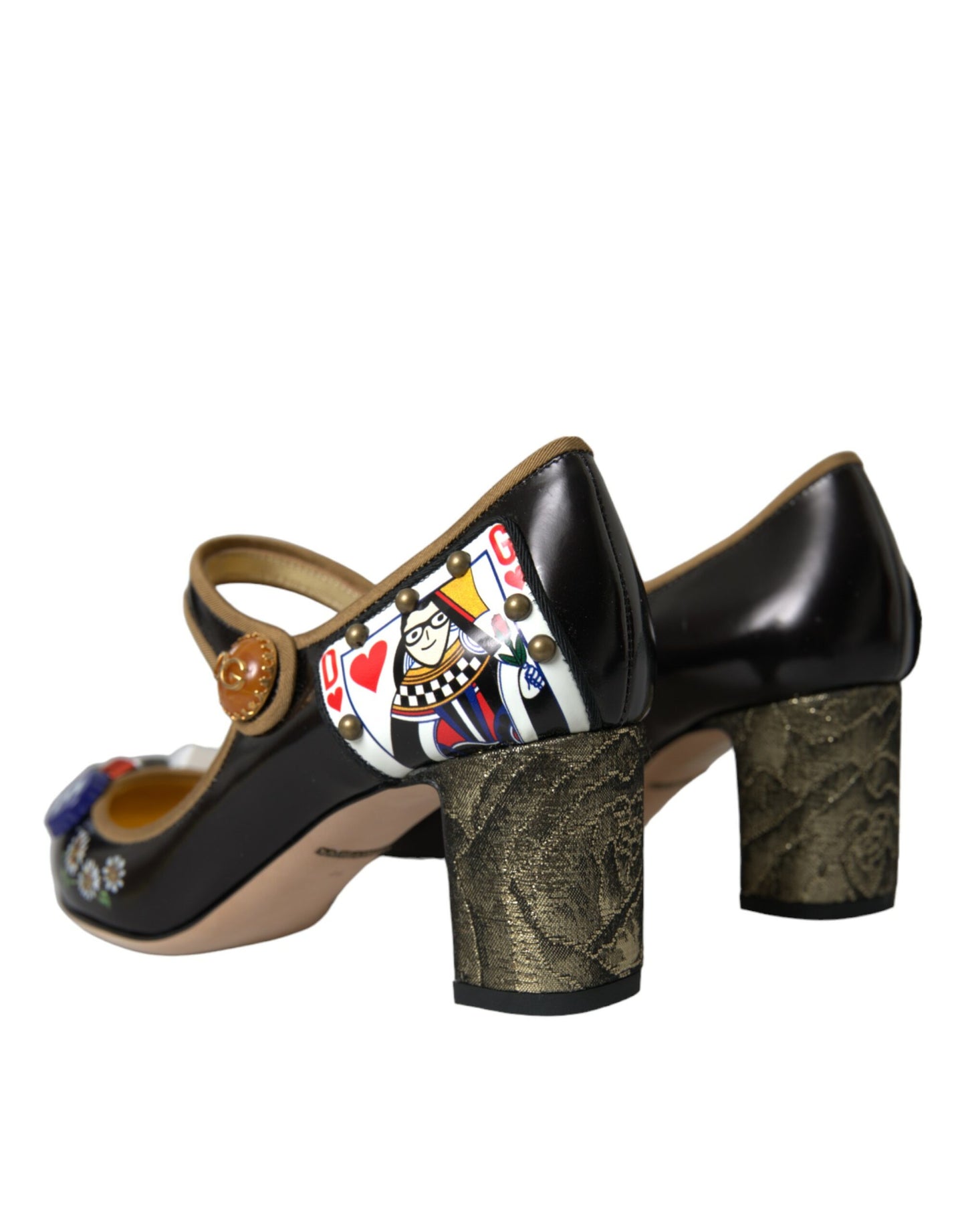 Dolce &amp; Gabbana sorte lædersko med krystalmotiv og Mary Jane-sandaler