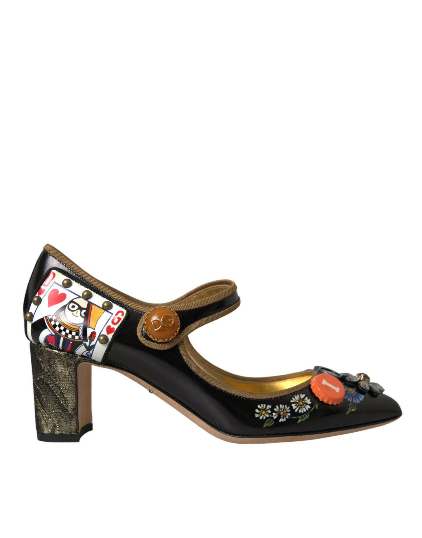 Dolce &amp; Gabbana sorte lædersko med krystalmotiv og Mary Jane-sandaler
