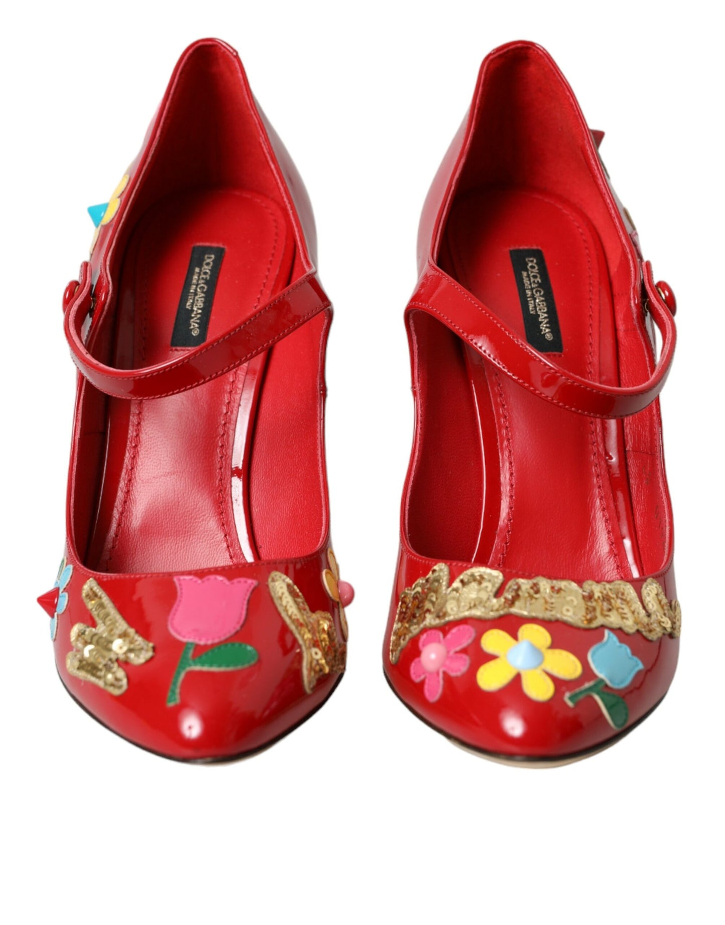 Dolce &amp; Gabbana Røde Læderudsmykkede Mary Jane Pumps Med Hæle