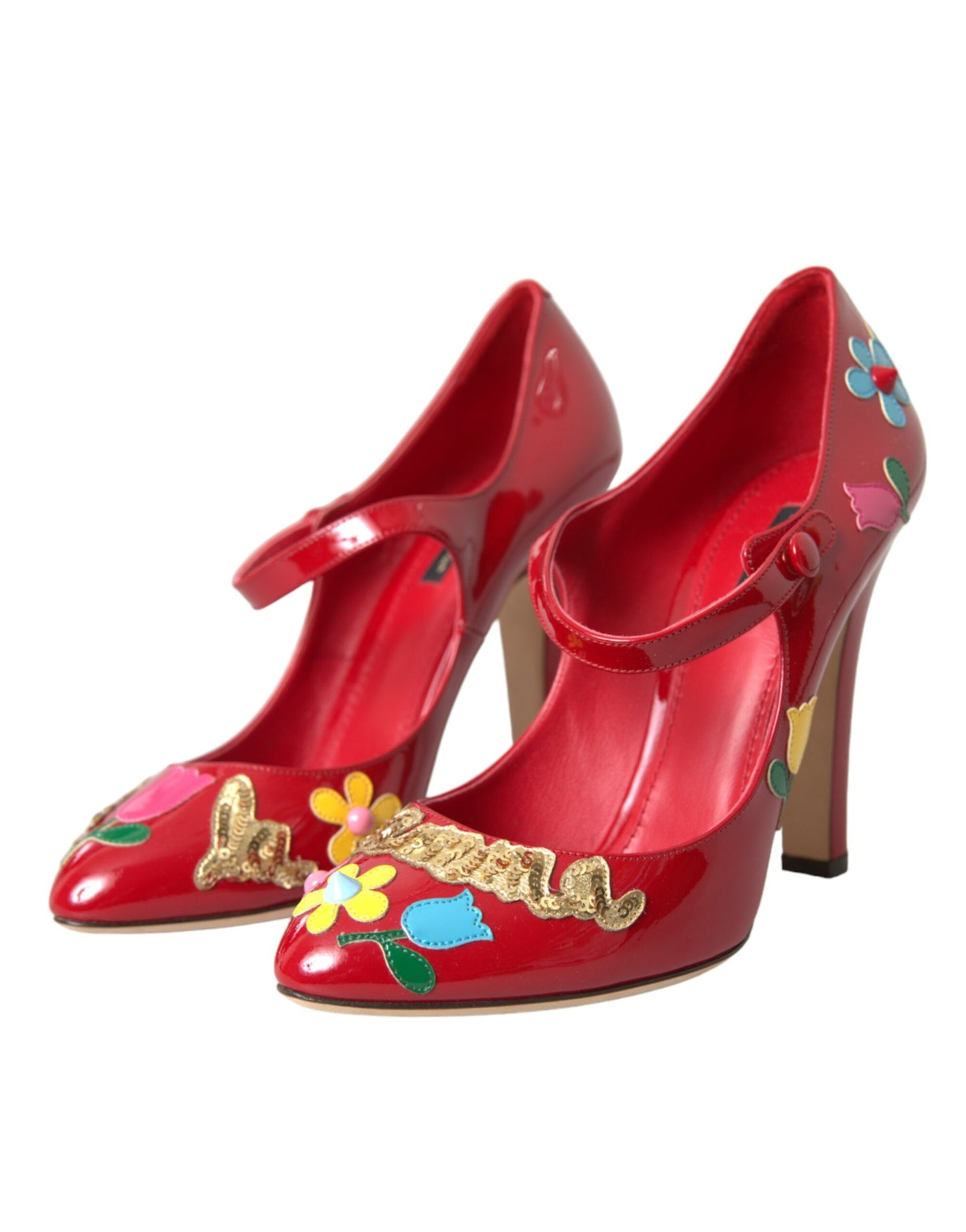 Dolce &amp; Gabbana Røde Læderudsmykkede Mary Jane Pumps Med Hæle