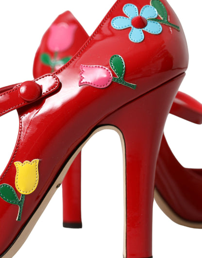 Dolce &amp; Gabbana Røde Læderudsmykkede Mary Jane Pumps Med Hæle