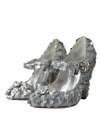 Dolce &amp; Gabbana Sølvfarvede Blomster Krystal Mary Jane Pumps Sko