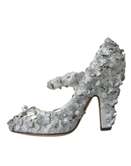 Dolce &amp; Gabbana Sølvfarvede Blomster Krystal Mary Jane Pumps Sko