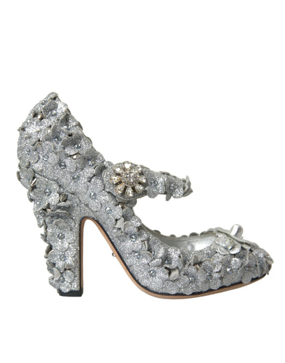 Dolce &amp; Gabbana Sølvfarvede Blomster Krystal Mary Jane Pumps Sko